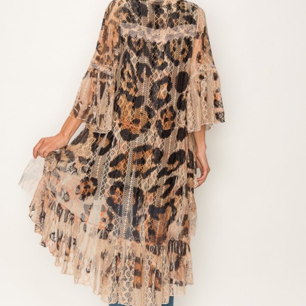 new ORIGAMI ANIMAL PRINT leopard ALL LACE CARDIGAN KIMONO western boho SM-4X - Picture 5 of 9